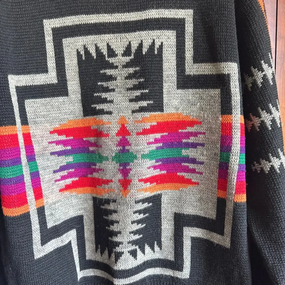 Pendleton Western Wear Black Knit Vintage 70s Unisex Wool L Sweater - Picture 6 of 11